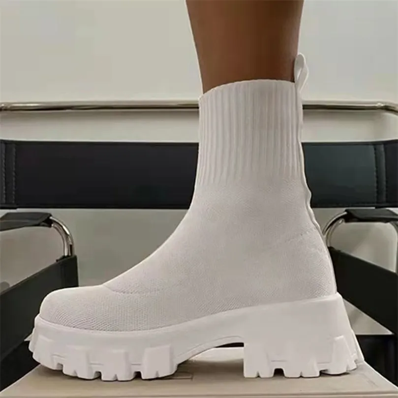 Women Boots Autumn Winter Boots Slip on Socks Shoes Women Platform Boots with Heels Botas De Mujer Knitted Botines Female 220815