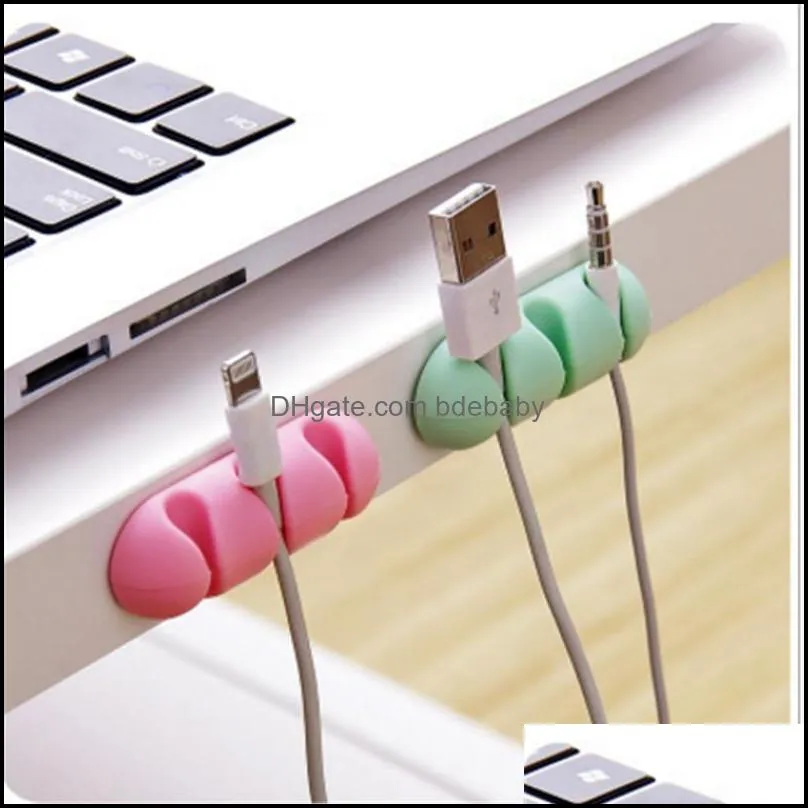 2pcs/lot Adhesive Silicone Cable Winder Solid Color Cable Holder Desktop Wire Wrapped Cord Organizer Desk Set Office Accessories