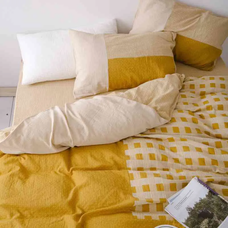 40s jacquard color correspondente algodão de algodão fio de camada dupla conjunto de quatro peças kit de produto de cama de ar nórdico de ponta