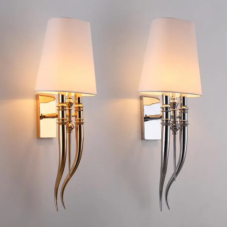 壁ランプモダンな鉄の爪ホーン布ライト寝室のベッドサイド E27 照明器具ダブルスライダー燭台器具