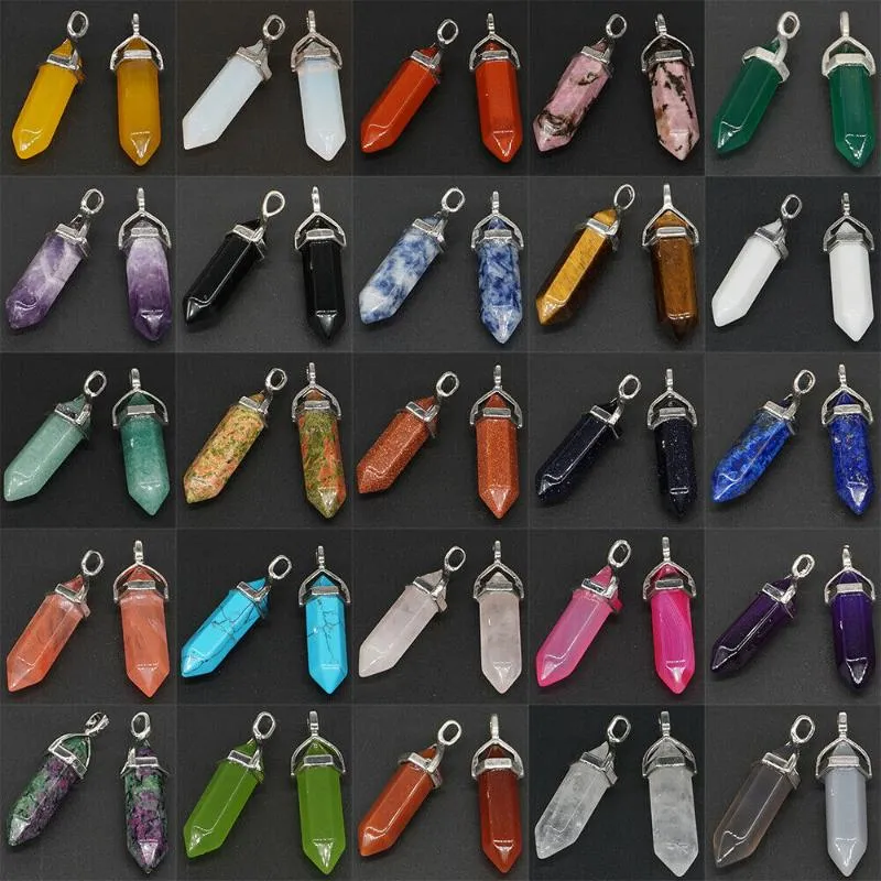 Charms Natural Quartz Crystal Stone Healing Energy Hexagonal Prism Geometry Gem DIY Pendant Necklace For Jewelry MakingCharms