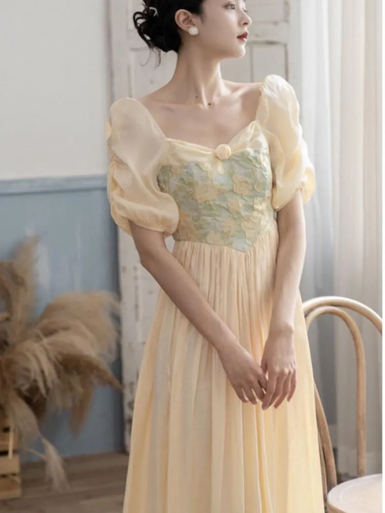 Party Dresses Herstory Women 2022 Summer France Elegant Puff Sleeve Female Evening Dress Sweet Princess A-line Fairy Robe