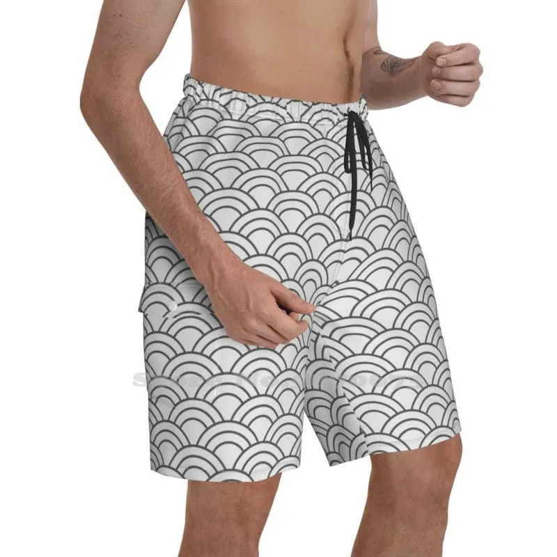 Mäns shorts vågor / japansk silvergrå herrens sommar korta byxor strand lyxiga geometriska mönster mönster strandmens