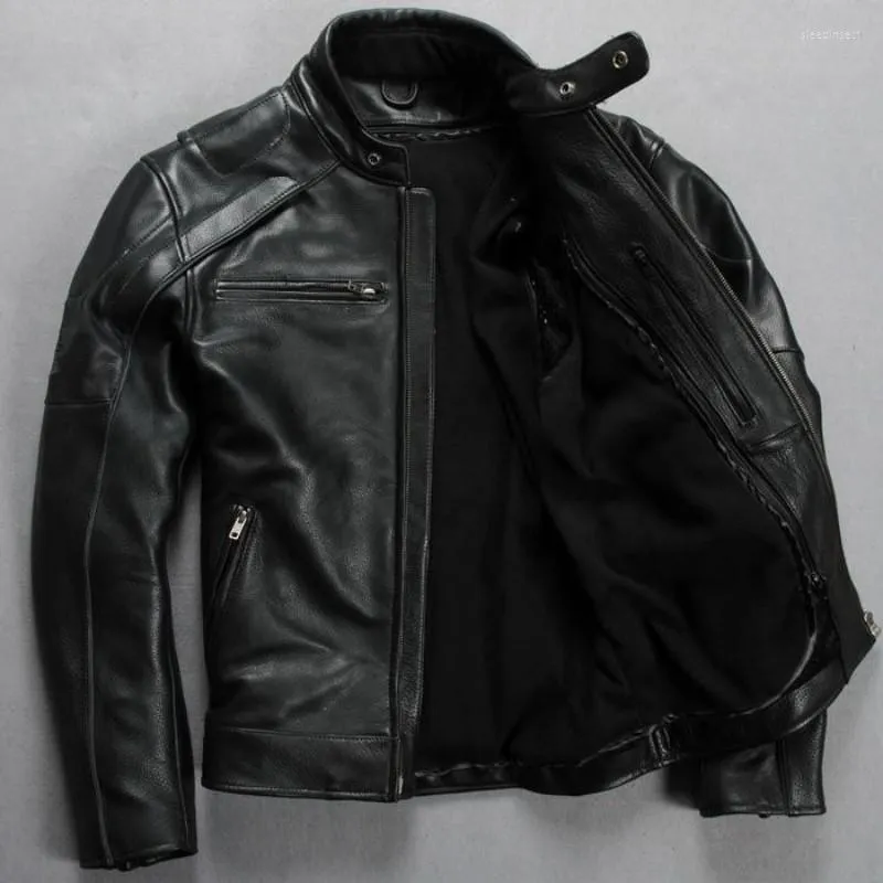 Veste de moto en cuir de vachette pour hommes