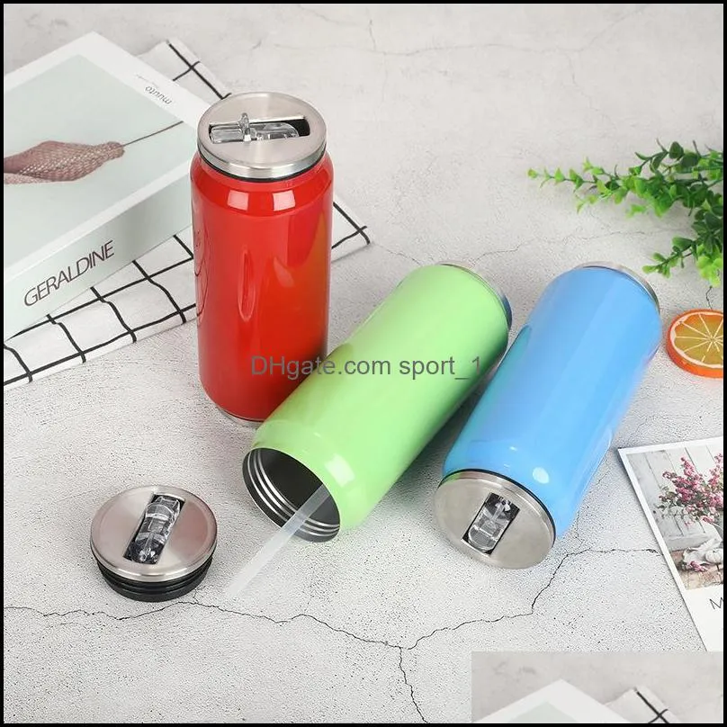 creative vacuum insulated water bottle fashion stainless steel thermos portable wide mouth can cup travel water coke drinking bottle