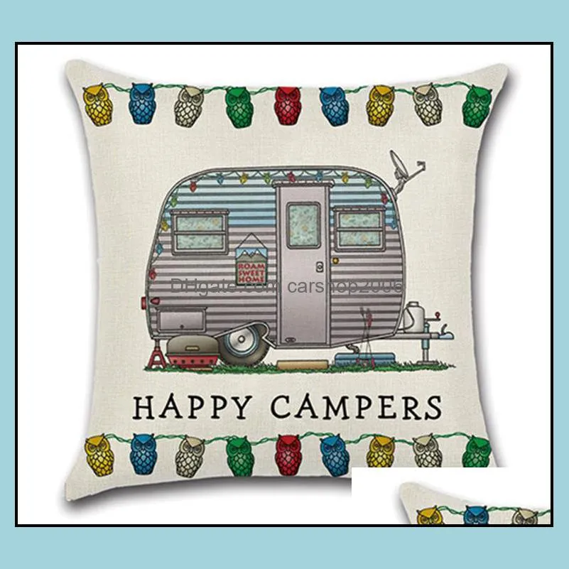 camper cushion cover car pillowcases linen throw pillowcase square decorative office car sofa cushion covers creative camping 45*45cm