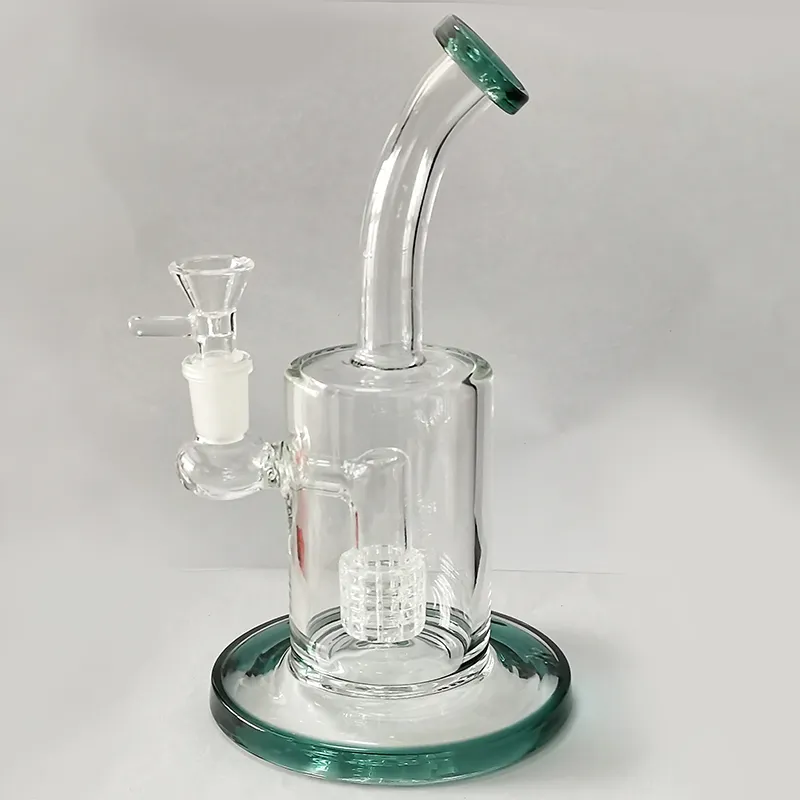 Przezroczyste pyrex rurę palenia zielone szklane bongs dab platforma hakahs shisha 7,5 cala grubość perkolatora bong rurki bąbelkowe z przezroczystym 14 mm męskim stawem miski miski