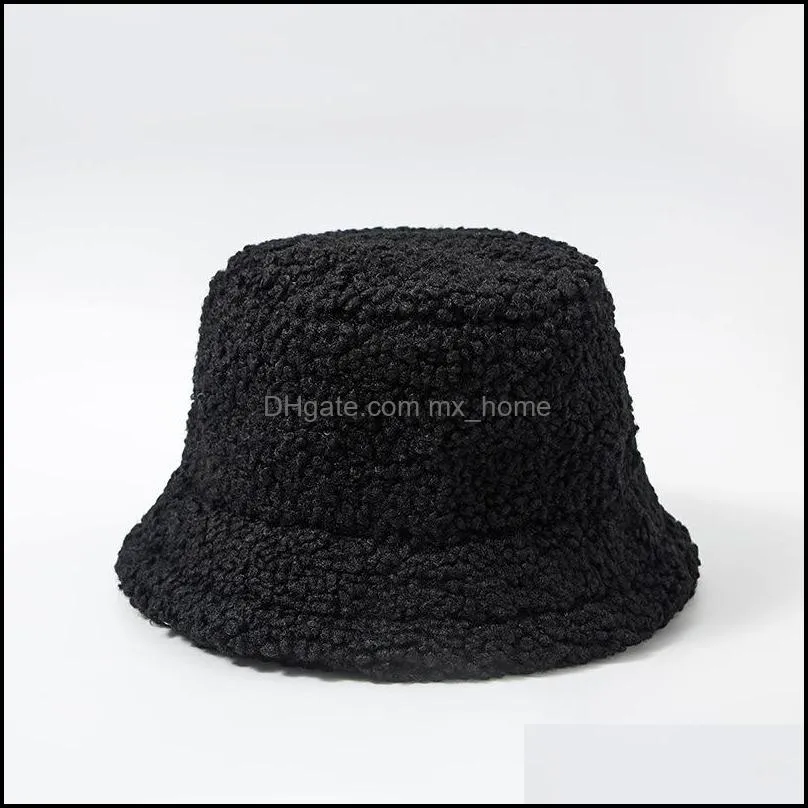 winter bucket hat lamb faux fur girls warm hats thickened plush fisherman hat 2021 casual caps kids gift 7 colors z2347