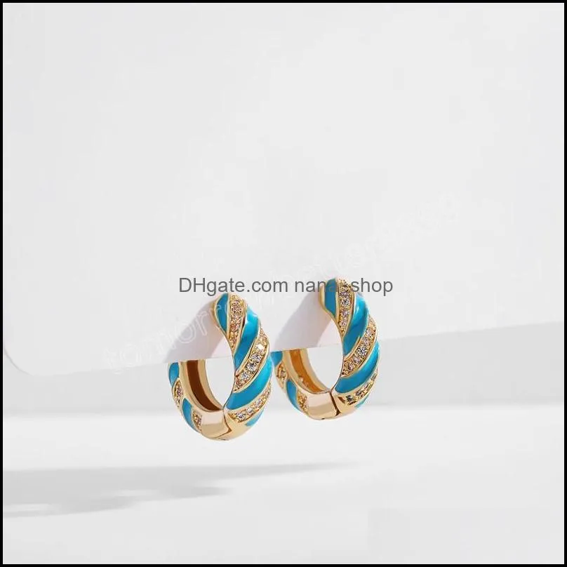 Simple Multicolor Round Hoop Earrings for Women Fashion Geometric CZ Crystal Twisted Circle Small Earrings Jewelry