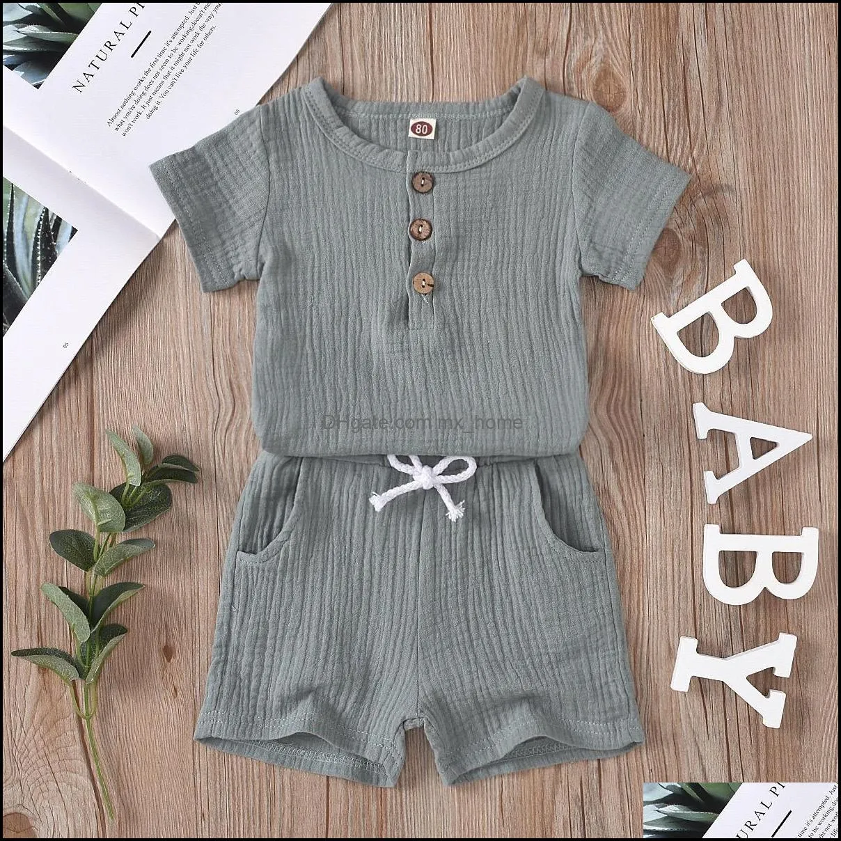 fashions baby kids girls boys children clothing sets organic linen cotton suits front buttons tops straps shorts 2pieces summer