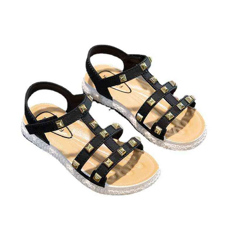 Flickor Sandaler Sommar Soft Bottom Non-Slip Primary School Dents Barnens Princess Sandaler PVC Gladiator Baby Girl Shoes G220418