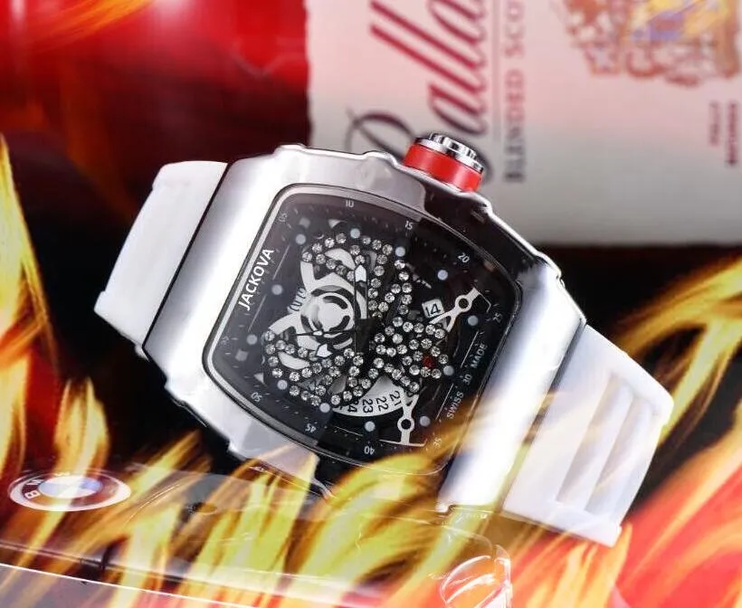 Top Brand Rubber Silicone Quartz Fashion Mens Horloge Time Watches 43 mm Auto Date Diamonds Calal