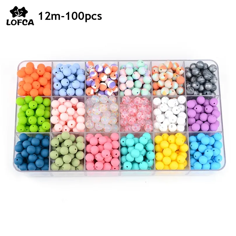 LOFCA 12 mm 100ploty śliskie koraliki pokarmowe Klasa Baby TEETHER KREKTYKI KREKTY BABY CHEWABLE KETHINE KETETS SILICONE DIY 220815