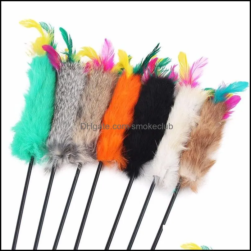 Pets Kitten Jumping Train Aid Fun Toy Multi-colors Feather Wand Stick for Cat Catcher Teaser Toy