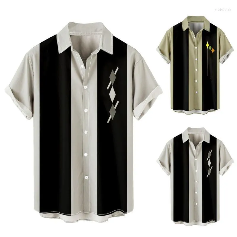 Мужские повседневные рубашки Мужчина мода черная белая полоса пуговица с коротким рукавом гавайская рубашка пляж праздничная вечеринка Topsmen's Eldd22