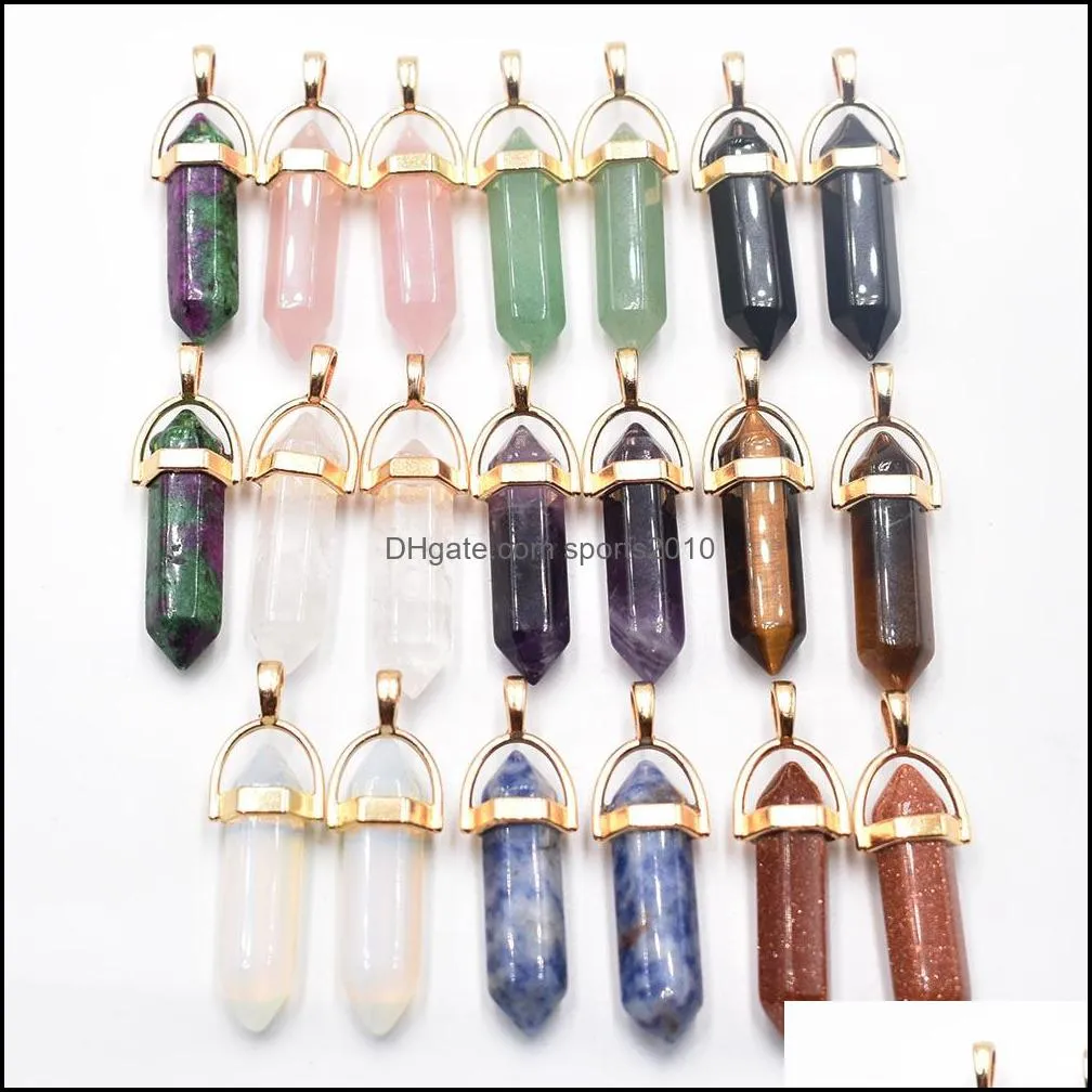 natural stone amethyst charms hexagonal healing reiki point pendants for jewelry making sports2010