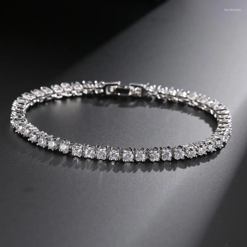 Link Chain Uilz Gold Silver Color Round 3mm Cubic Zirconia 17cm Tennis Bangle Bracelet For Women Wedding Fashion Luxury Gift JewelryLink Lar