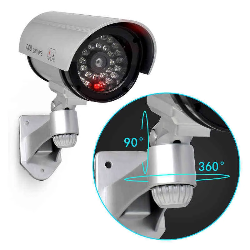 BW Dummy Cameres Outdoor Indoor Fake Dummy Imitation CCTV Security Camera W/Blinking Flashing Light Bullet Shape Silver