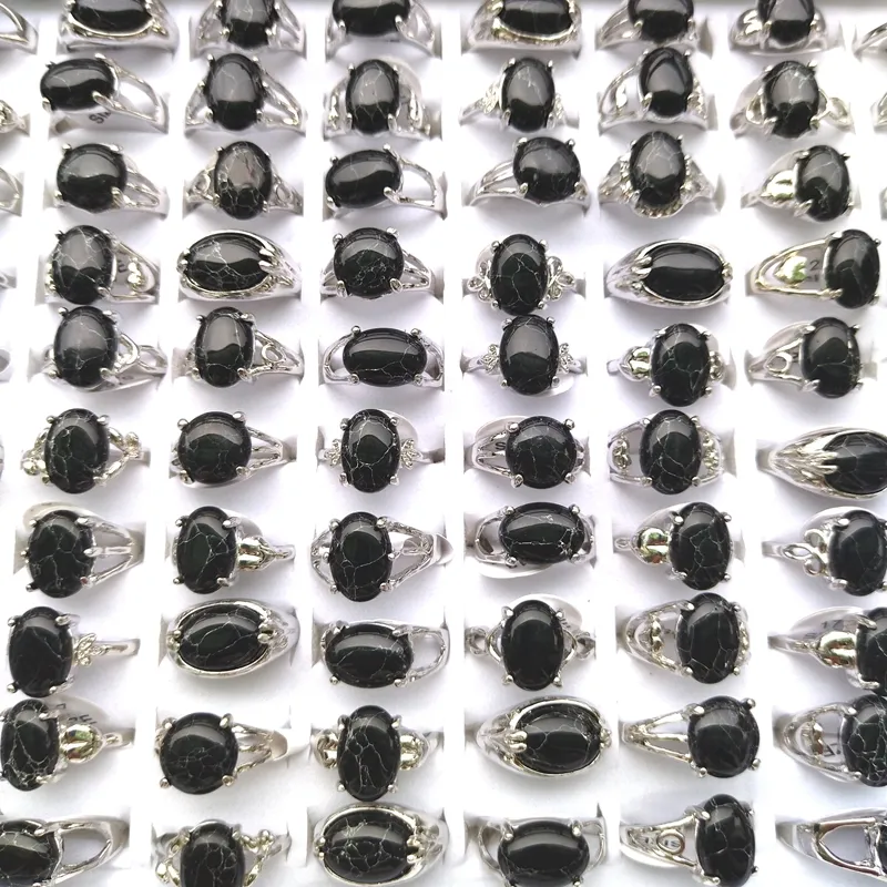 Anéis de turquesa negra naturais jóias de moda jóias femininas de anel feminino 50pcs
