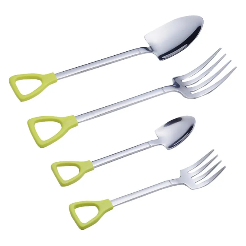 Rostfritt stål kaffedessertskedsked omrörande skedar bestick spade gaffel Western Steak Tool LK184