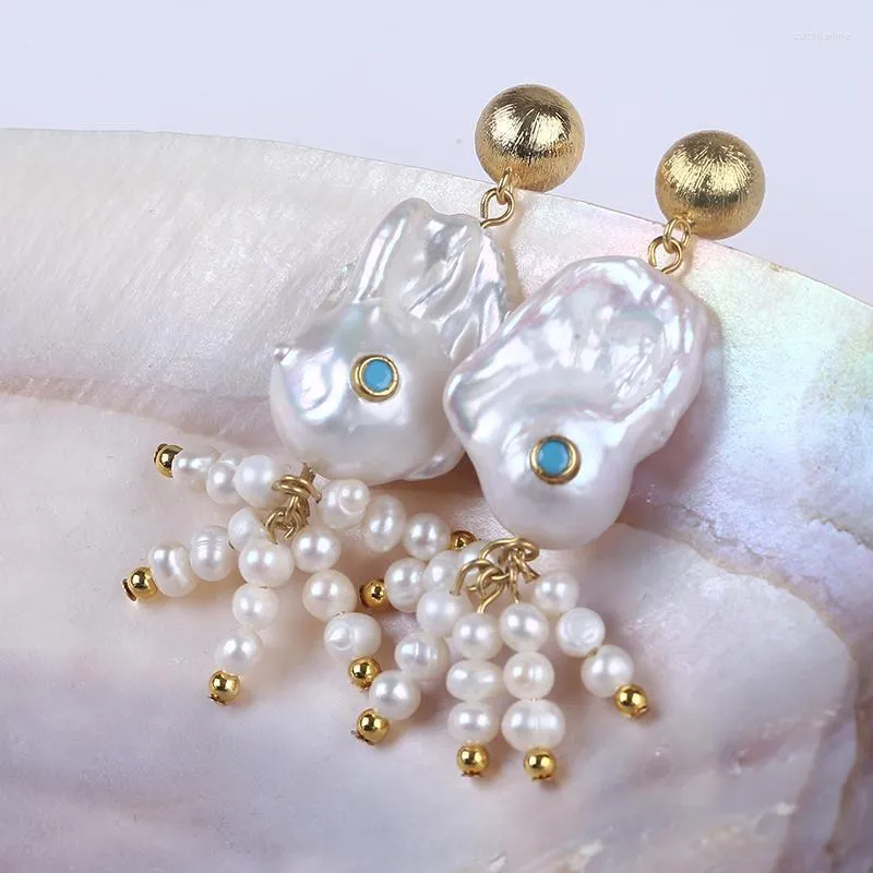 Dangle Lustre Naturel Baroque Perle D'eau Douce Boucles D'oreilles Or Stud Bijoux Délicats