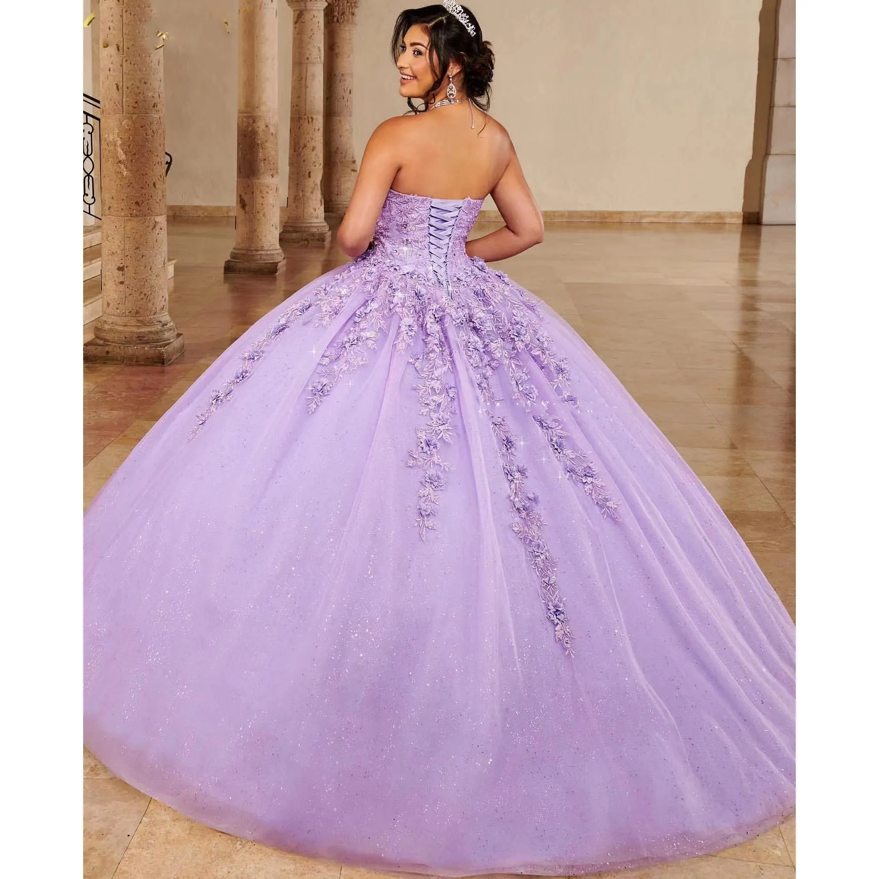 Lavender Vestidos De 15 años Quinceanera Dresses Beaded Princess Puffy Ball  Gown