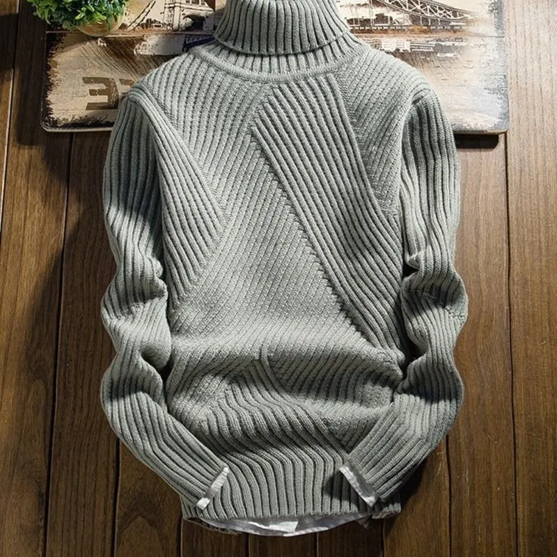 Men's Sweaters Men Grey Casual Korean Fashion Streetwear Turtleneck Sweater Pullover Solid Color Cable Knit Jumper Slimmen's Olga22