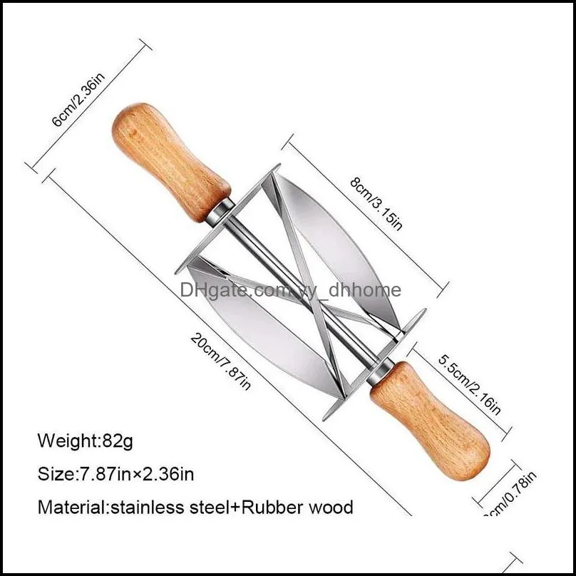 stainless steel croissant cutter roller wheel dough knife wooden handle pastry kitchen baking tools &