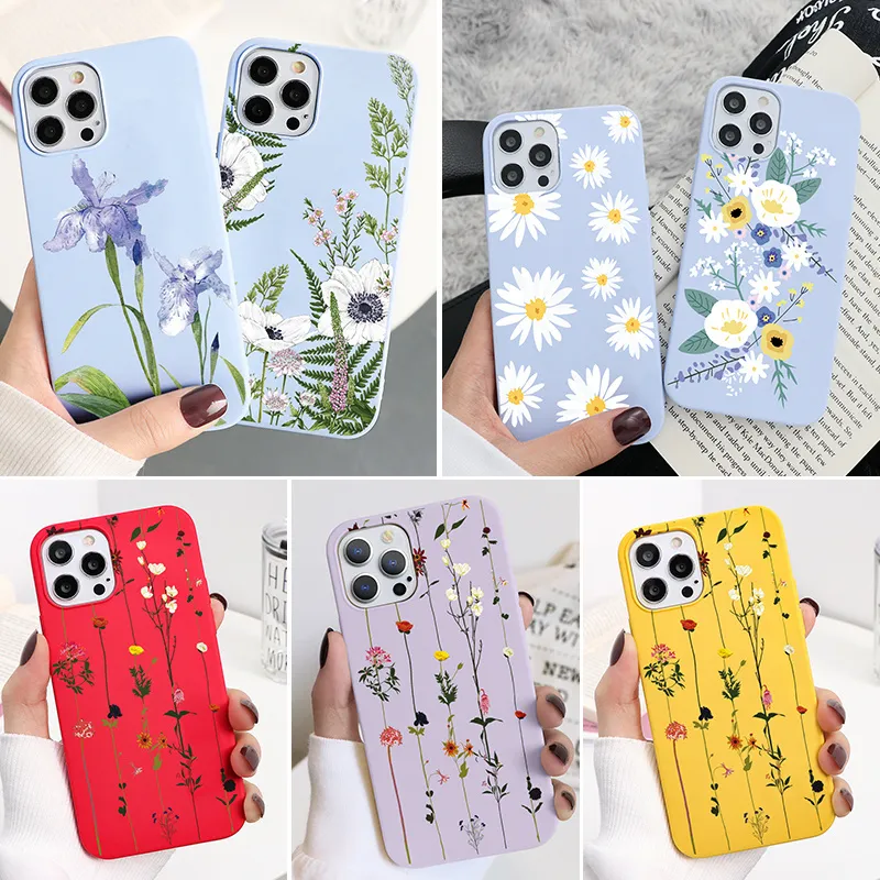 Custodie morbide in TPU per Xiaomi Mi 11 Lite Ultra 11i 10 8 8X A1 A2 CC9e Poco M3 Redmi Nota 10S 9A 9 10 K40 Pro Max Copertura del fiore Funda