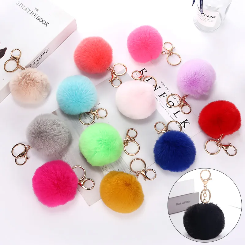 Fluffy Pom Pom Keychain Soft Faux Rex Rabbit Fur Ball Portachiavi per auto Pompon Peluche Portachiavi Portachiavi Borsa da donna Gioielli ciondolo