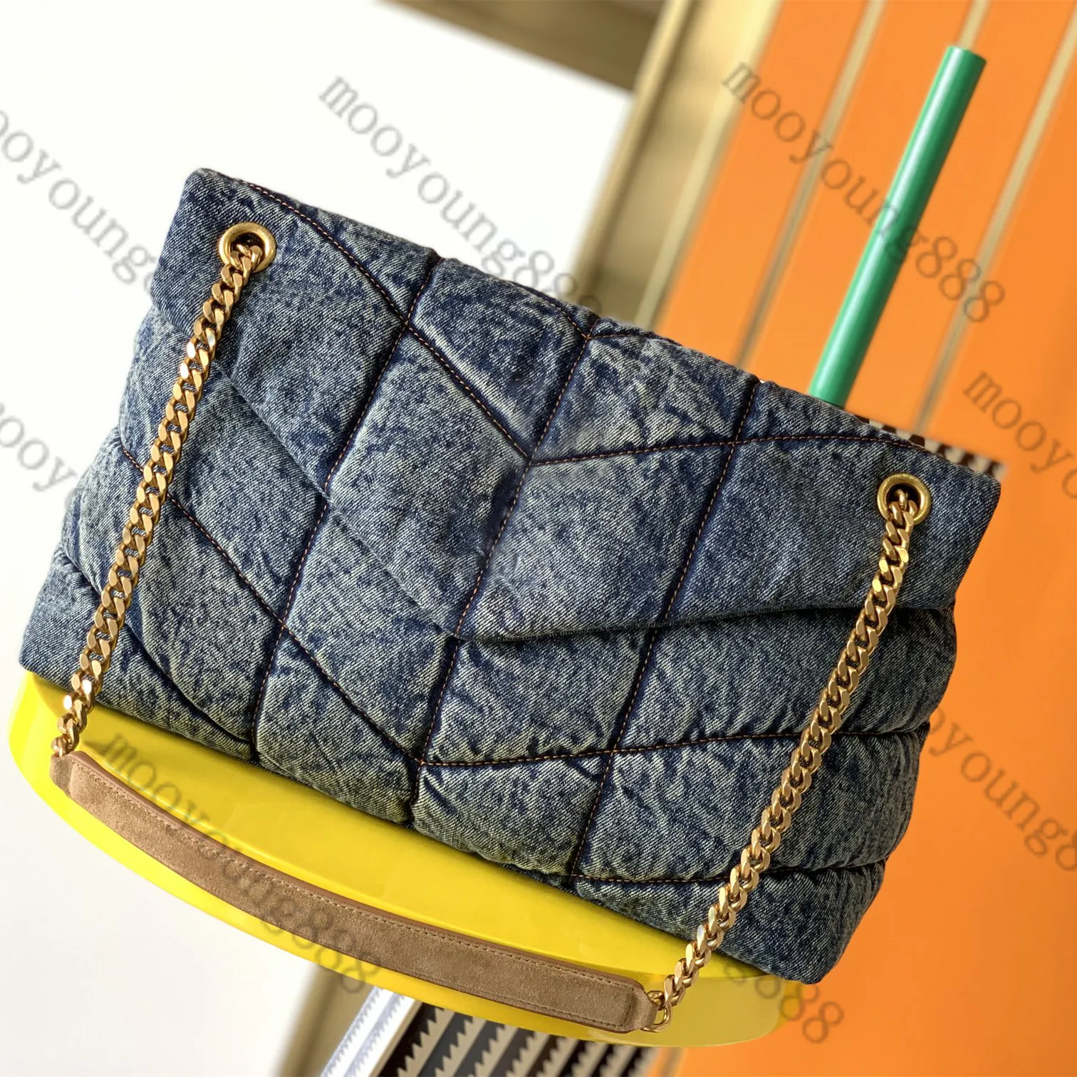 12A Upgrade Mirror Quality S Designers Medium Puffer Quilted Womens Denim Mini Envelope Handbags Crossbody Shoulder Gold Chain Bag Purse Card Holder