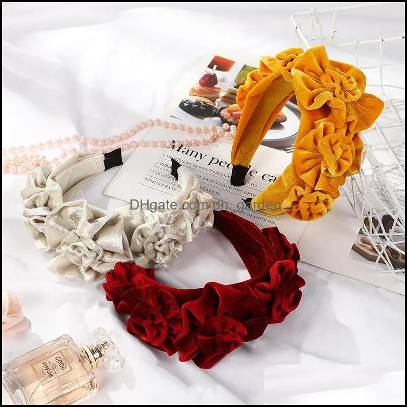 Women Makeup Flower Headbands Hairbands For Womens Girls Elegant Solid Velvet Elastic Makeup Hair Accessories Party Jewelry