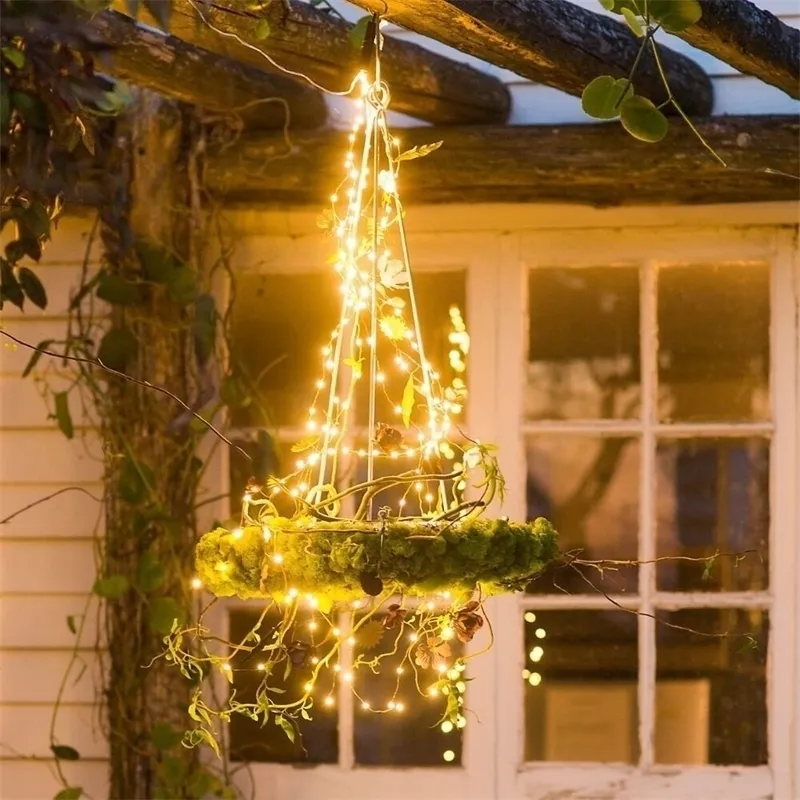 Outdoor Solar Fairy String Lights Copper Wire Vines Waterproof Garden Twinkle Lights Luminous Christmas Garland Y202403