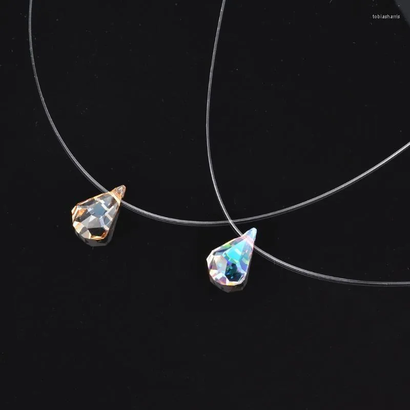 Anhänger Halsketten Frauen Transparente Angelschnur Halskette Unsichtbare Kettenanhänger Einfache Tropfenkristalle Aus Österreichischen