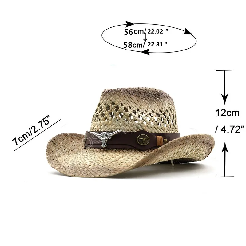 Women Western Cowboy Hat Natural Straw Handmade Weave Decorative