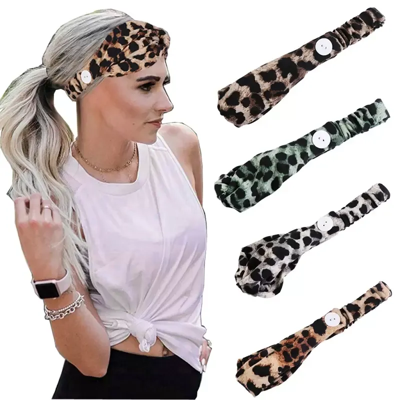 34 Kleur Sport Hoofdband Yoga Hoofdbanden met knop Elastische Bloem Luipaard Gedrukt Headwrap Training Gym Floral Hair Bands