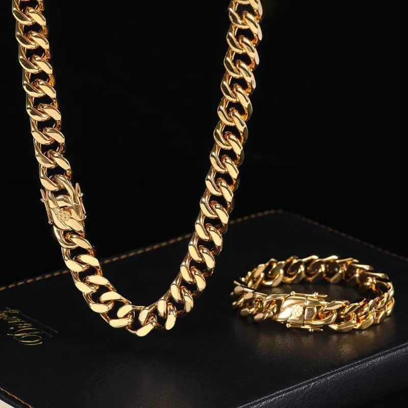 سلاسل 8mm-16mm Hip-Hop Curb Necklace Cupan Link Chain Necklace للرجال والنساء 316L سوار ذهبي من الفولاذ المقاوم للصدأ المجوهرات المجوهرات