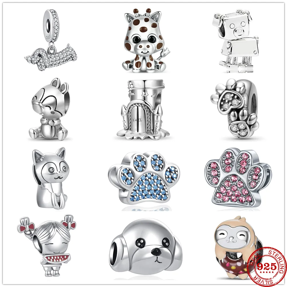 925 Sterling Silber baumeln Charme neue Mode Pudel Pfote Sika Hirsch Kaninchen Perlen Perle passen Pandora Charms Armband DIY Schmuck Zubehör