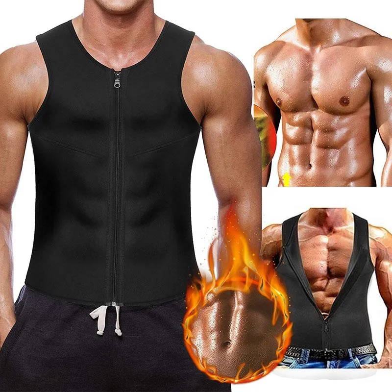 Heren lichaamsvormen mannen taille trainer vest neopreen sauna pak corset heren slank shaper rits rits tanktop workout compressie shirmen's