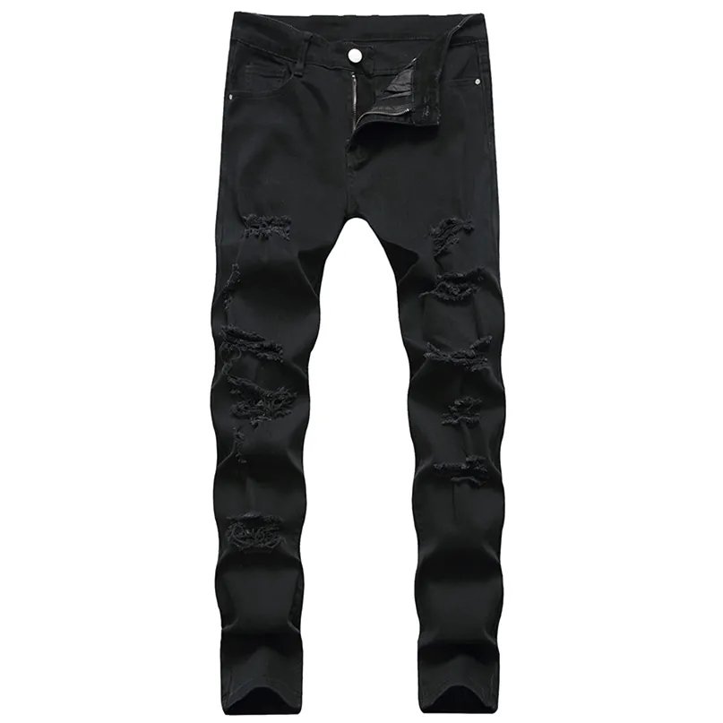 Черные джинсы мужчины упругость дыра дизайн джинсовые длинные хлопчатобумажные мода высококачественный бренд крупногабаритные брюки падение 220328