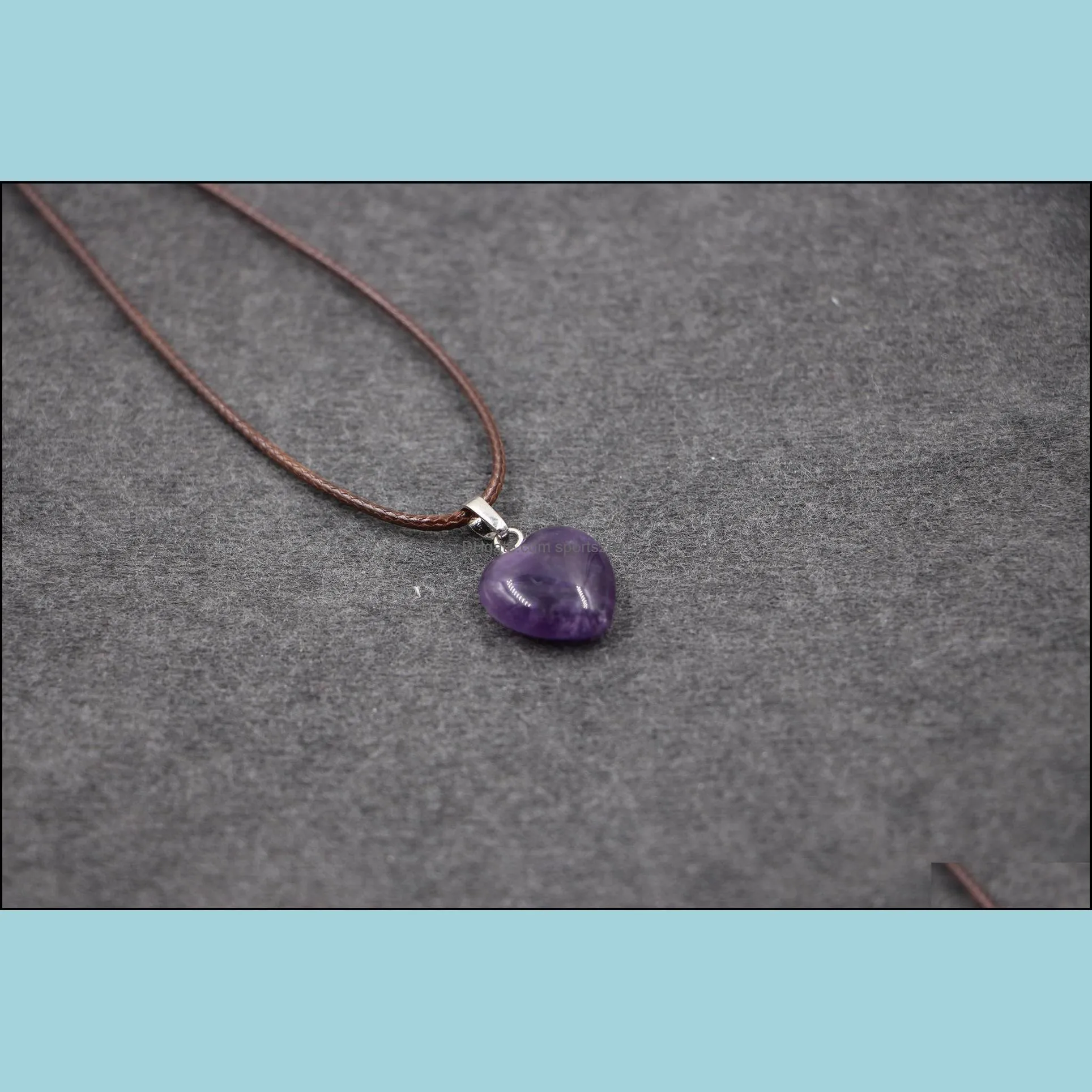 fashion natural stone love heart amethyst crystal pendant necklace for women jewelry sports2010