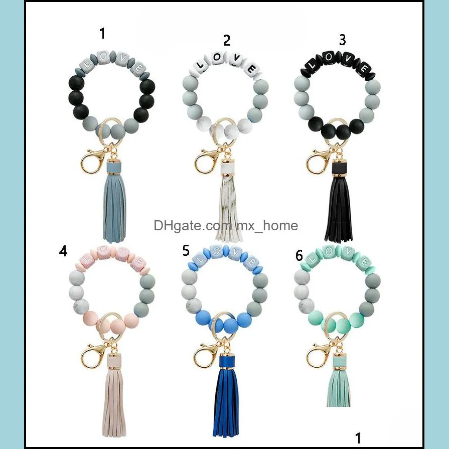 jewelry silicone love beads tassel charm bracelet key rings wrap wristband keychain hangs fashion z5109