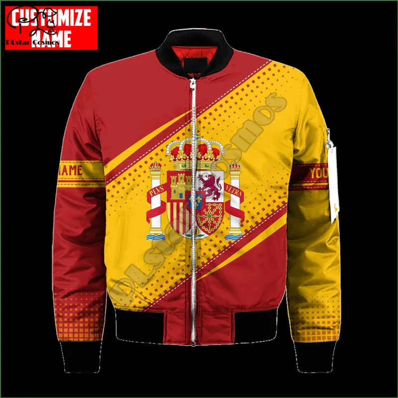 PLSTAR COSMOS Espanha Emblema nacional e bandeira 3D Homens de bombardeiro imprimido Jaqueta Bomber Hip Hop Unissex Casual Windbreaker Drop S22 220708