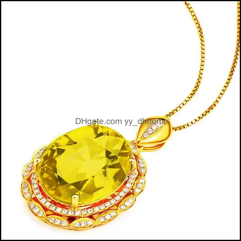 inlaid yellow diamond egg-shaped diamond crystal pendant necklace micro-set zircon full diamond blooming floral luxury party yydhhome