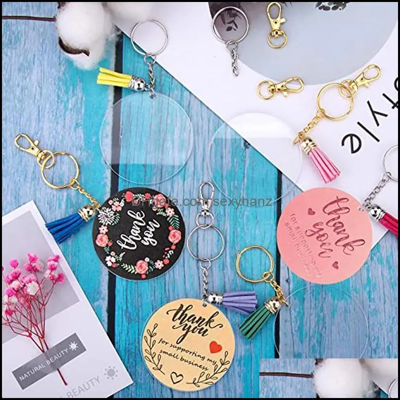 round acrylic keychain blank transparent circle discs heart shape tassel keychains women handbag key rings with chain free dhl