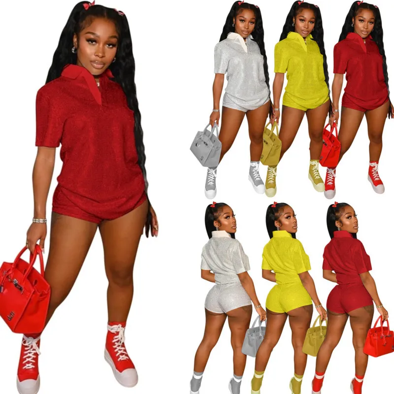 2022 Designer Dames kleding Tracksuits Fashion Bronzing Fabric Short Sleeve Tops en Shorts 2pcs Set Set Set Set Outfits Sportswear