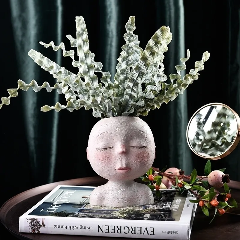 Creative Resin Flower Vaso Retrato Head Face Plantadores de obras artesanais esculturas Ornamento Decorações de jardinagem em casa Y200709