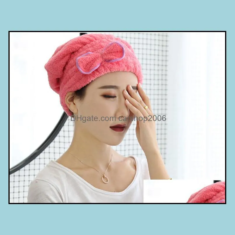 coral fleece bath hat cute bowknot dry hair caps thickening wiping water uptake fast drying make up towel dhl free lxl820q