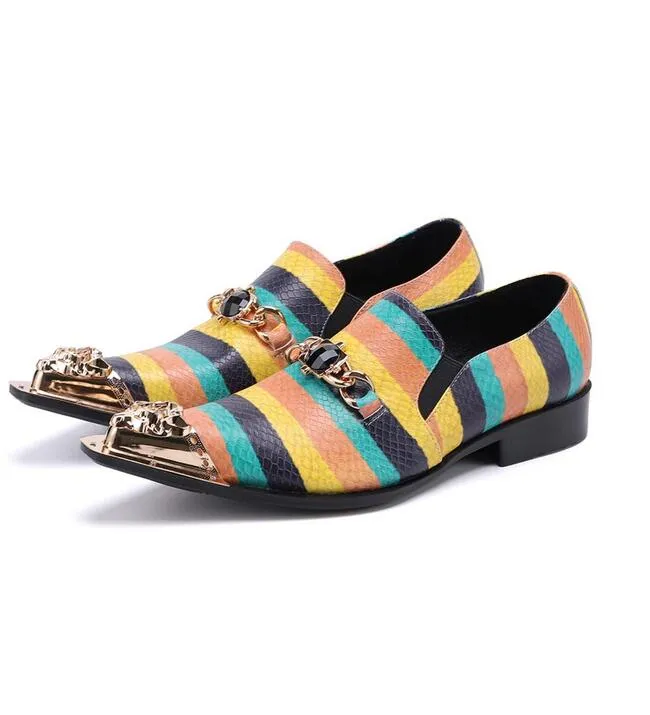 Mehrfarbige Herrenschuhe gekleidet Schlangenleder italienische Schuhe Männer Gold Matel Toe Oxford Schuhe Plus Größe 47 Crystal Hoop Sapato