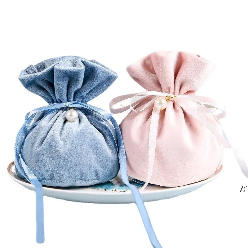 12*9cm Multifunction Jewelry Gift Bag Drawstring Sweet Candy Pouch Velvet Drawstring Bags Baby Shower Accessories Wedding Favors CCA13228